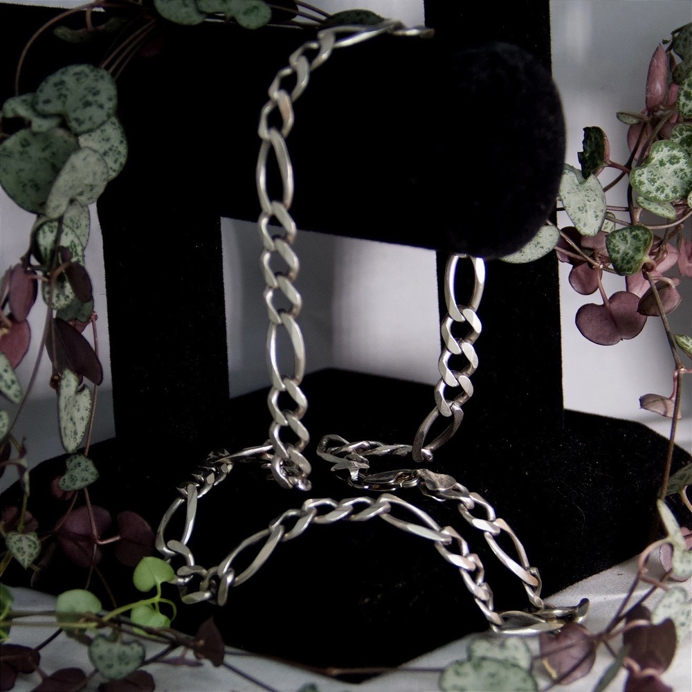 VTG‎ HEAVY 925 Sterling Silver Figaro Link Chain Necklace Italy 8.6mm 22 Inch